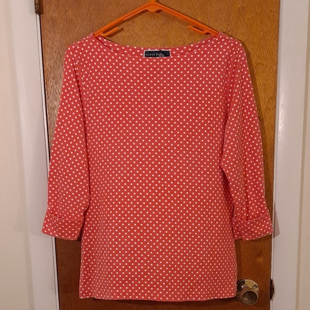 Pink and White Polka Dot 3/4 Sleeve Blouse